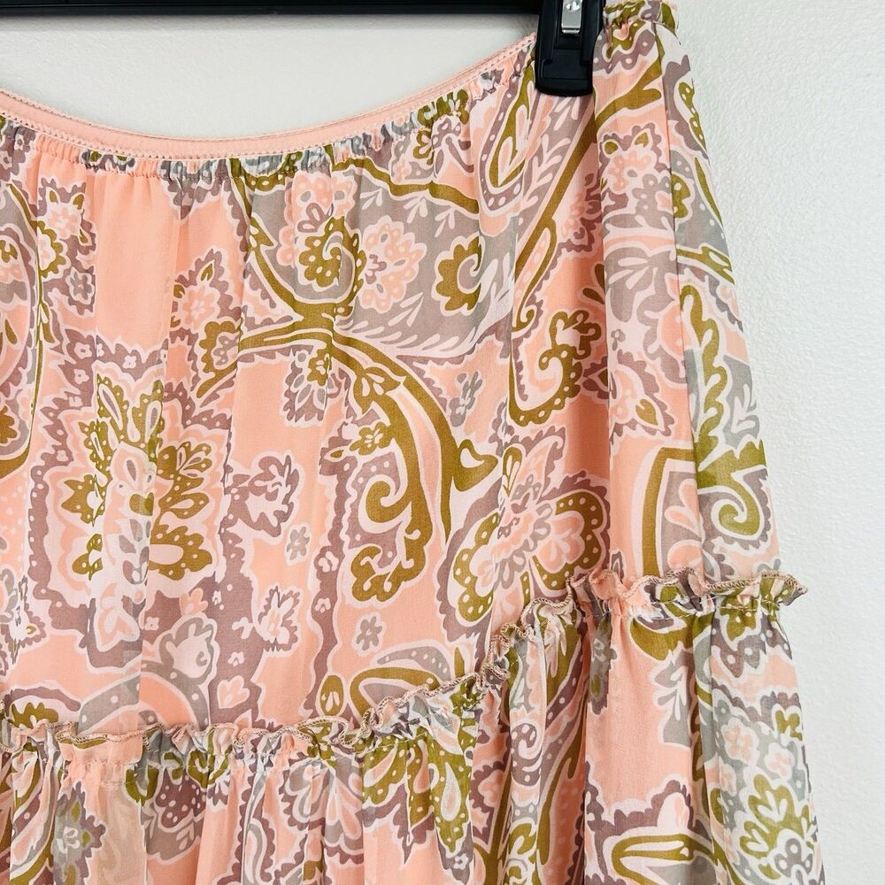 Chadwicks of Boston Peach Paisley Tiered Flowy Lined Skirt Cottagecore Size XL - Picture 6 of 9